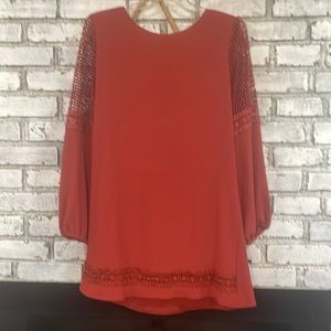 burnt terracotta color, long crochet sleeve dress, size Large, new